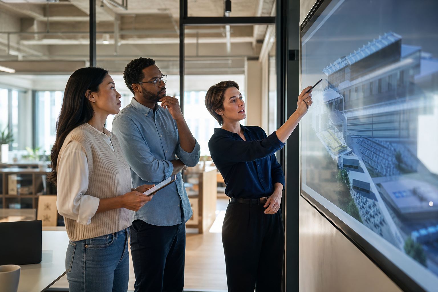 Team collaborating on the Nexus platform in a modern office